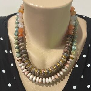 Vintage Large Gemstone Bead Double Strand Necklace